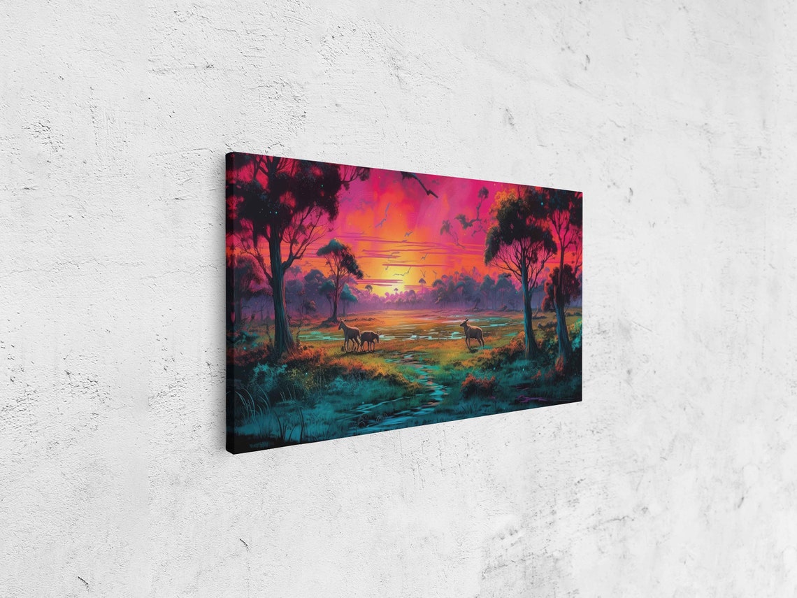 Neon African Plains Colorful Sunset Framed Print Ready To Hang - Image 4