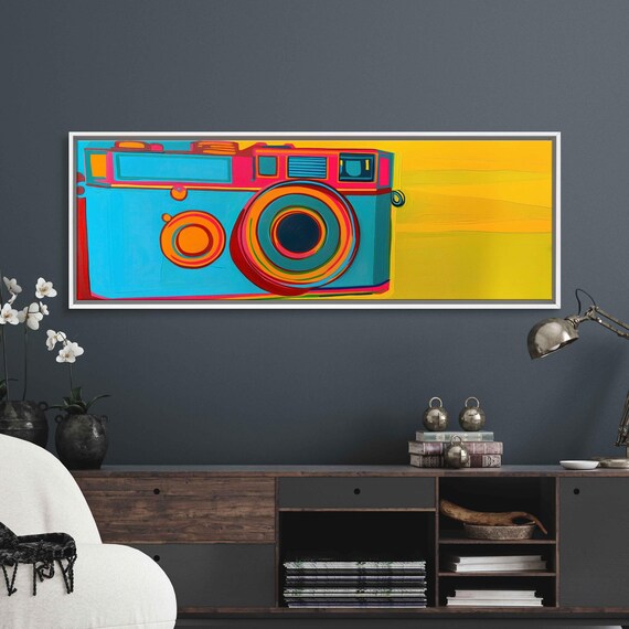 Pop Art Retro Camera Acrylic Wall Art Print Gift For Photographer Trendy Painting Bright Colors Ready To Hang