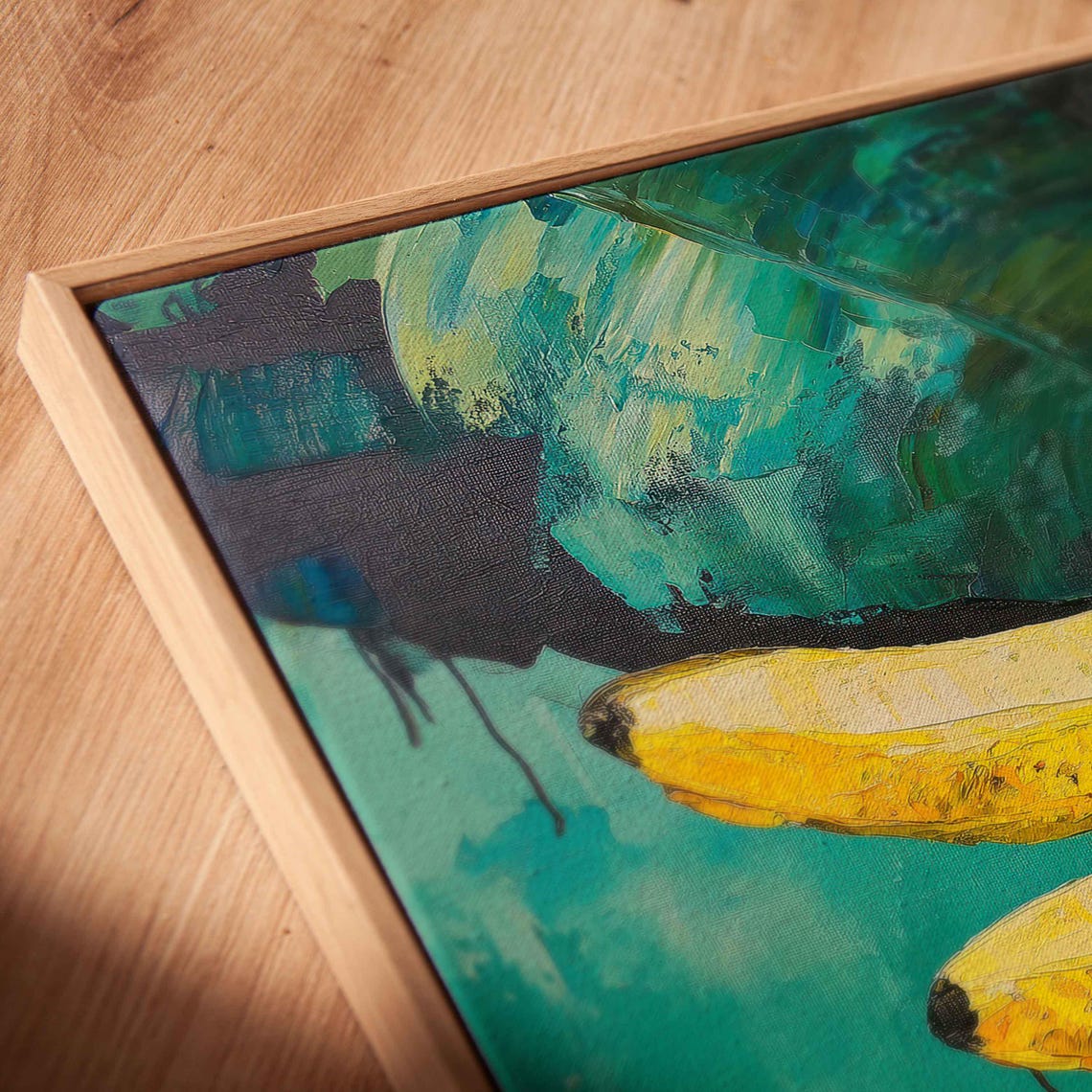 Bright Yellow Bananas Tropical Leaves Painterly Fruit Kitchen Wall Art - Image 2