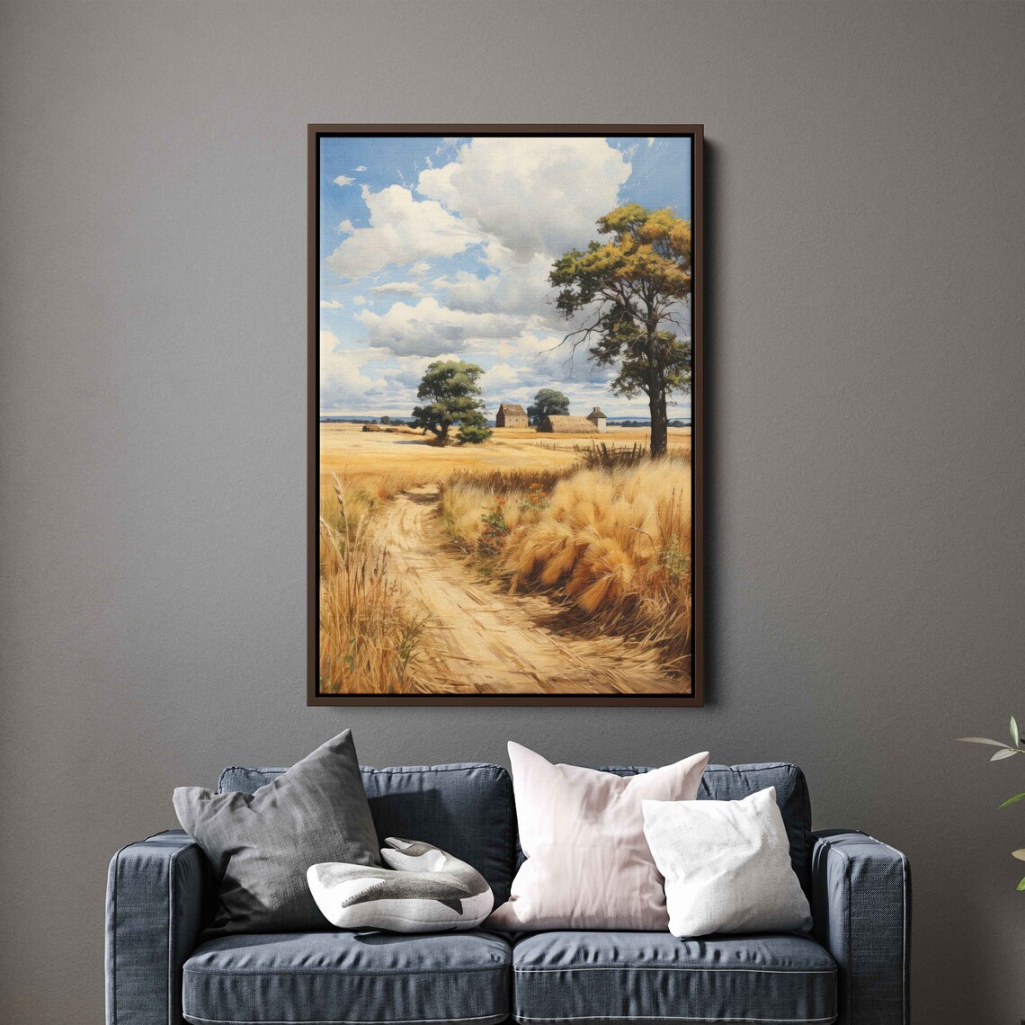 Sunlit Golden Wheat Field Dirt Road Farmhouse Summer Scene Poster - Image 3