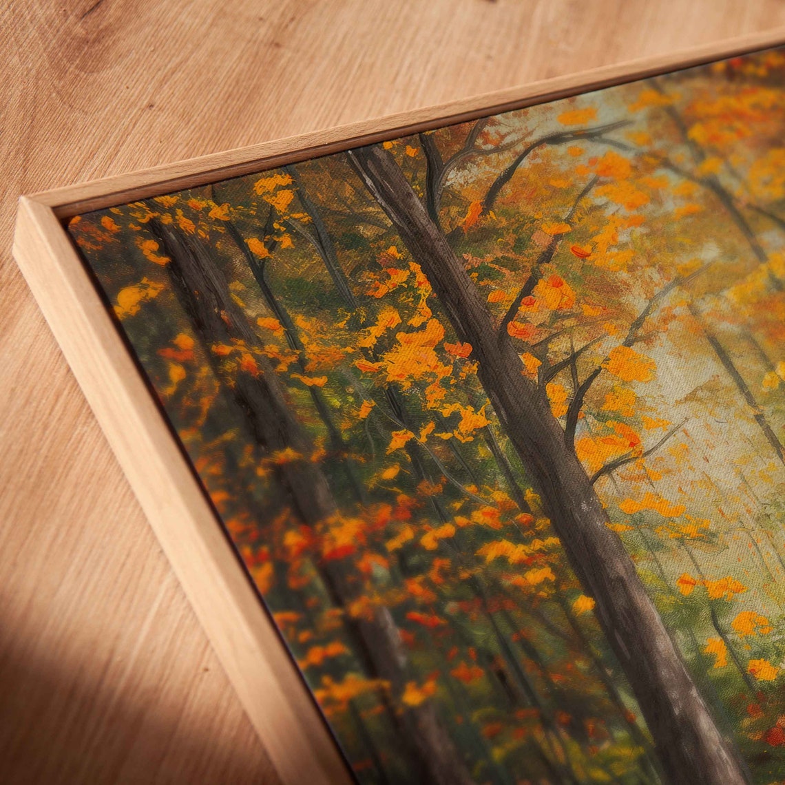 Golden Forest Path Covered In Fallen Leaves Autumn Acrylic Art Poster - Image 2