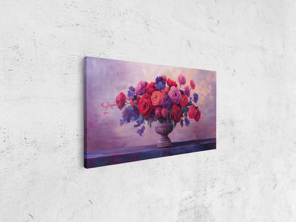Red Roses Vintage Vase Sunset Sky Bold Floral Bouquet Art Poster - Image 4