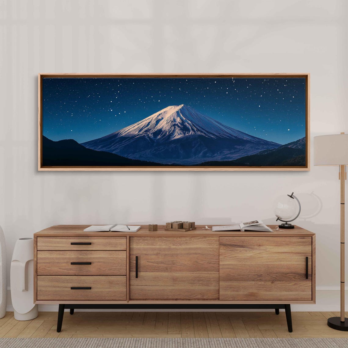 Snowy Mountain Peak Wall Art Print Starry Sky Minimalist Photography Serene Atmosphere