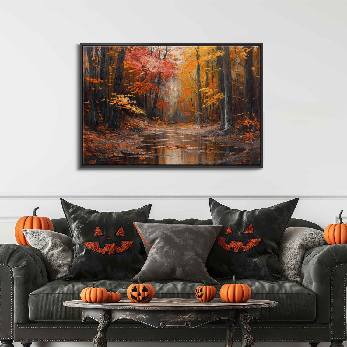 Autumn Forest Stream Fallen Leaves Reflective Creek Fiery Woods Poster