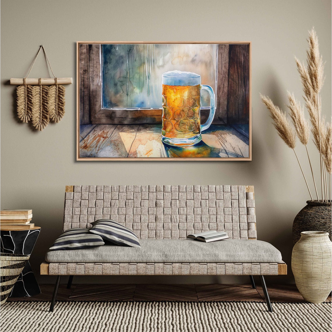 Frosty Beer Mug Painting Vibrant Color Wall Art Print Ready To Hang