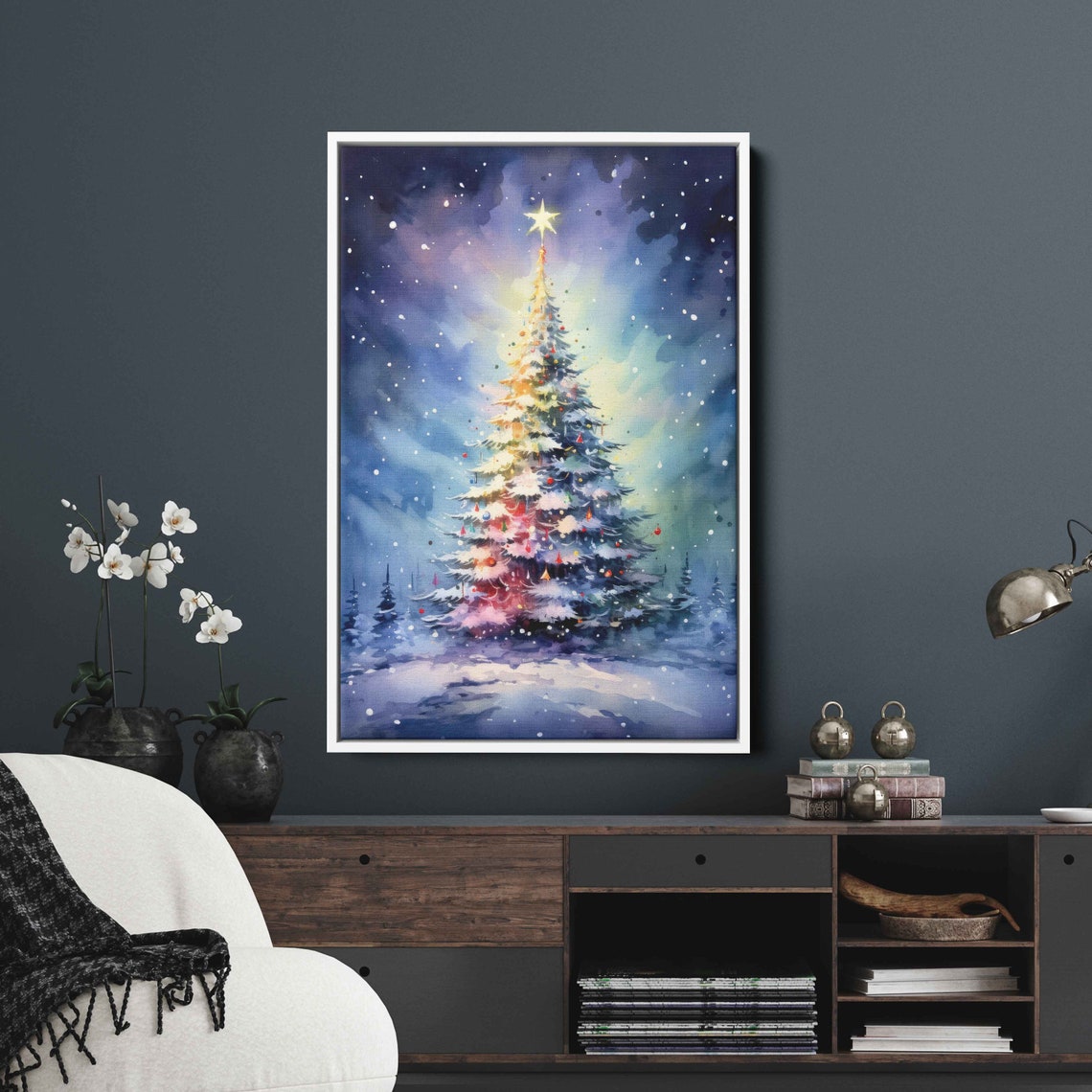 Radiant Glowing Christmas Tree Snowy Starry Night Acrylic Poster - Image 4