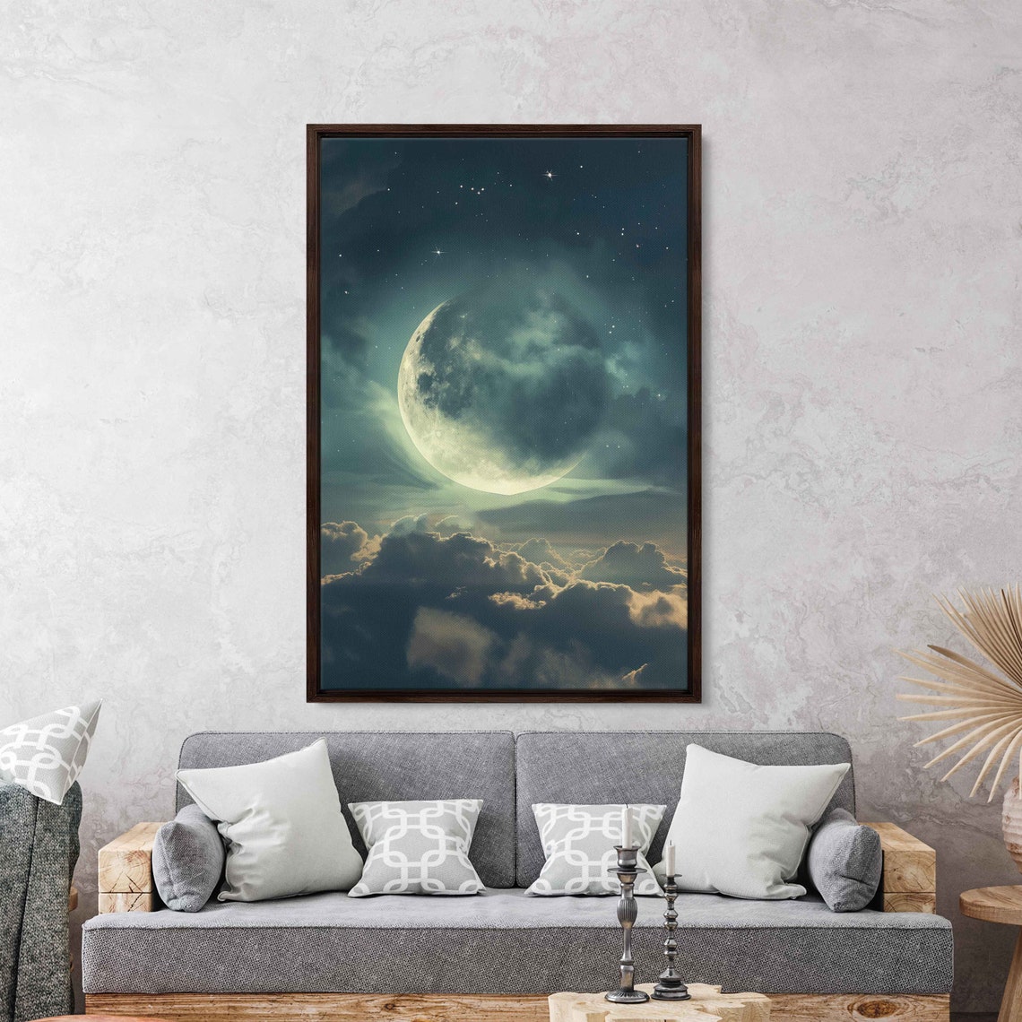 Crescent Moon Above Clouds Hyperrealism Photo Wall Art Print Celestial Poster Minimalistic Print Impressionism Ready To Hang - Image 3