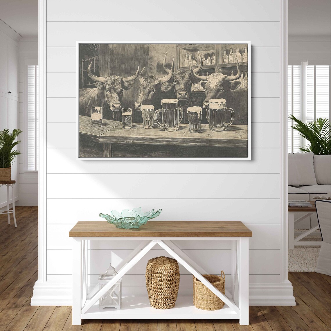 Longhorn Cows at the Bar, Pub Animal Art Print - Image 3