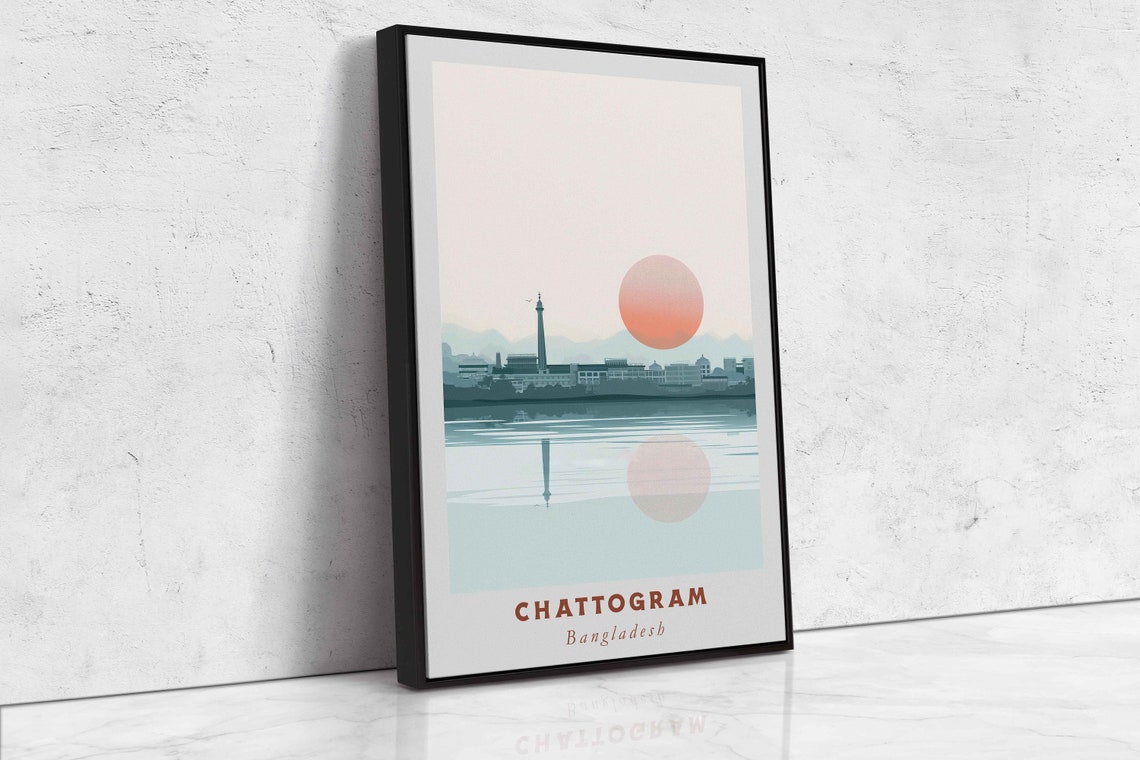 Chattogram Bangladesh Waterfront Skyline Red Sun Travel Poster - Image 2