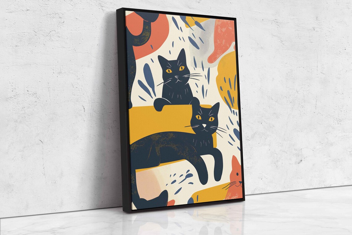 Black Cats Lounging Matisse Style Painting Playful Modern Feline Art Poster - Image 4