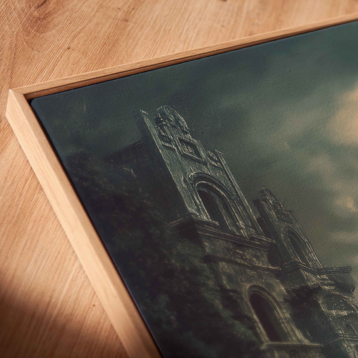 Old Eerie Mansion On Hill Twisted Trees Full Moon Foggy Night Print - Image 2