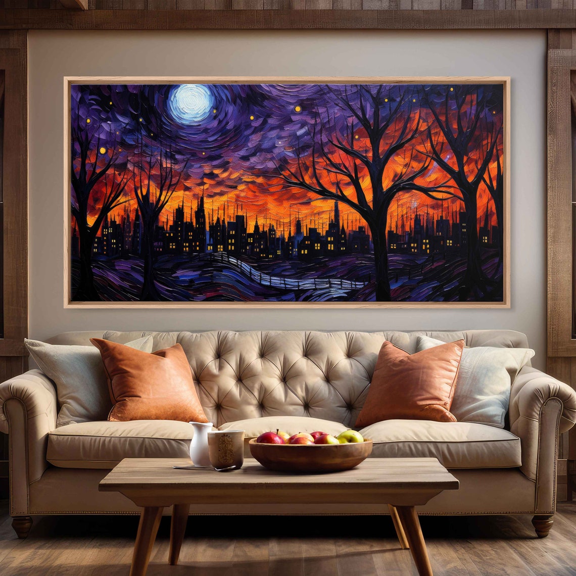 Starry Night Halloween Spooky Town Full Moon Van Gogh Style Print - Image 3