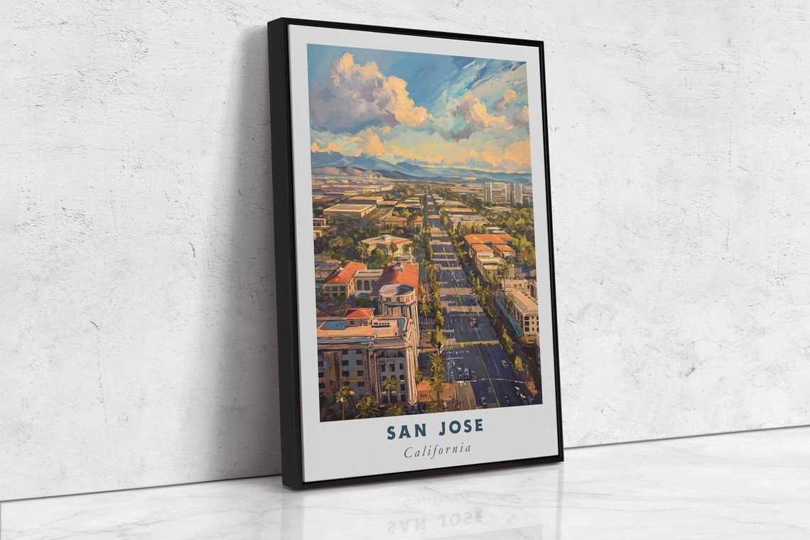 San Jose California Downtown Sunset Sky Aerial Travel Poster - Image 2