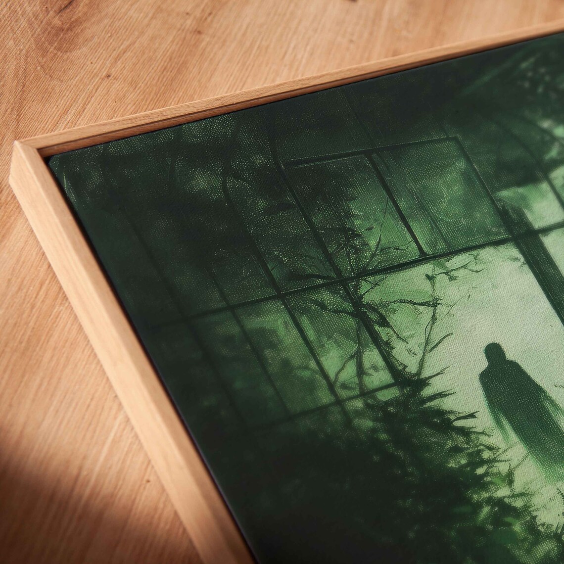 Ghostly Figure In Overgrown Greenhouse Green Fog Dark Botanical Print - Image 2