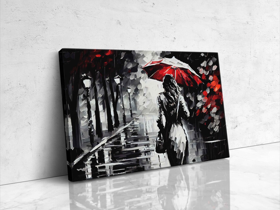 Woman With Umbrella in the Park, Oil Painting Print - Image 4