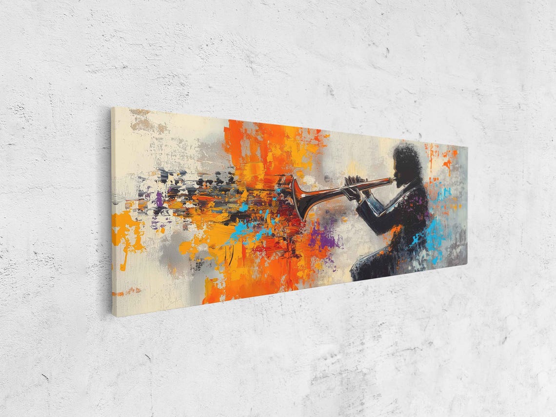 Abstract Trumpet Player Silhouette Bold Color Splash Music Art Poster - Image 4