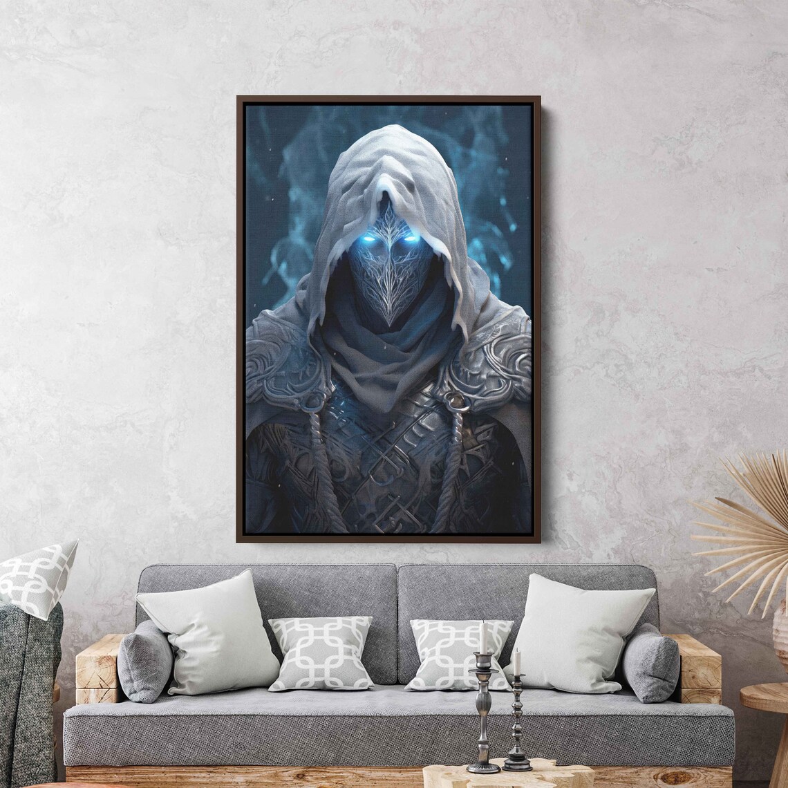 Masked Hooded Ice Assassin Glowing Eyes Fantasy Video Game Wall Art - Image 3