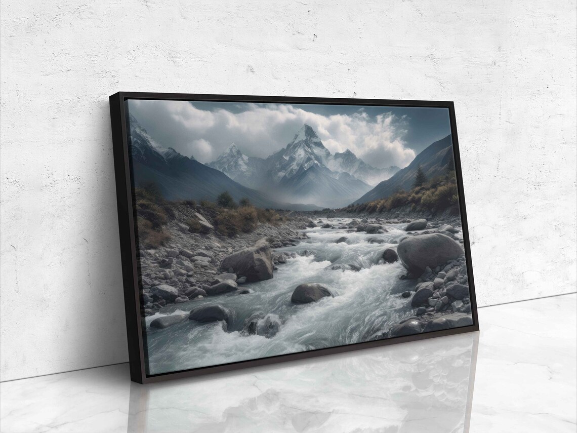 Rocky River Mountains Wall Art Print White Water Rapids Mountain Range Intense River Ready To Hang - Image 4