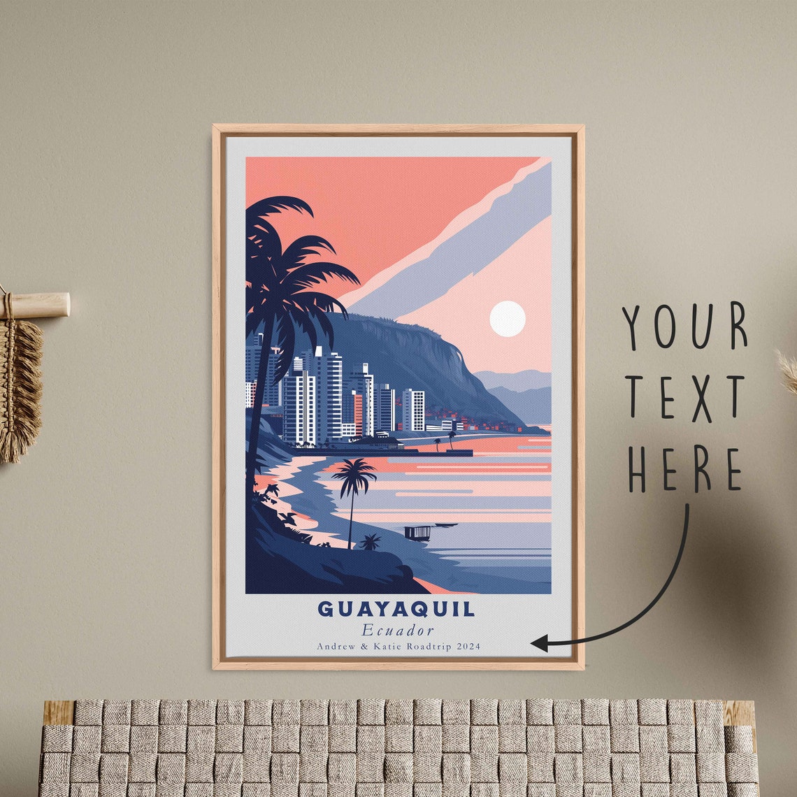 Guayaquil Ecuador Coastal Skyline Palm Trees Sunset Beach Poster - Image 3