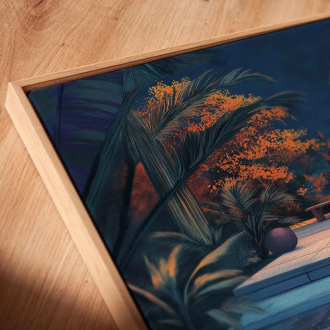 Tranquil Terrace Under Twilight Sky Art Print - Image 2