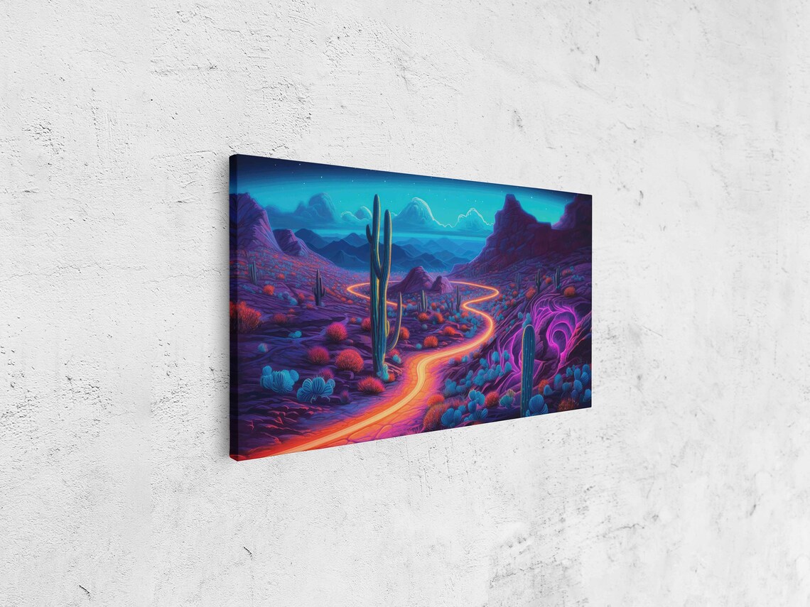 Neon Desert Painting Framed Print Ready To Hang - Image 4