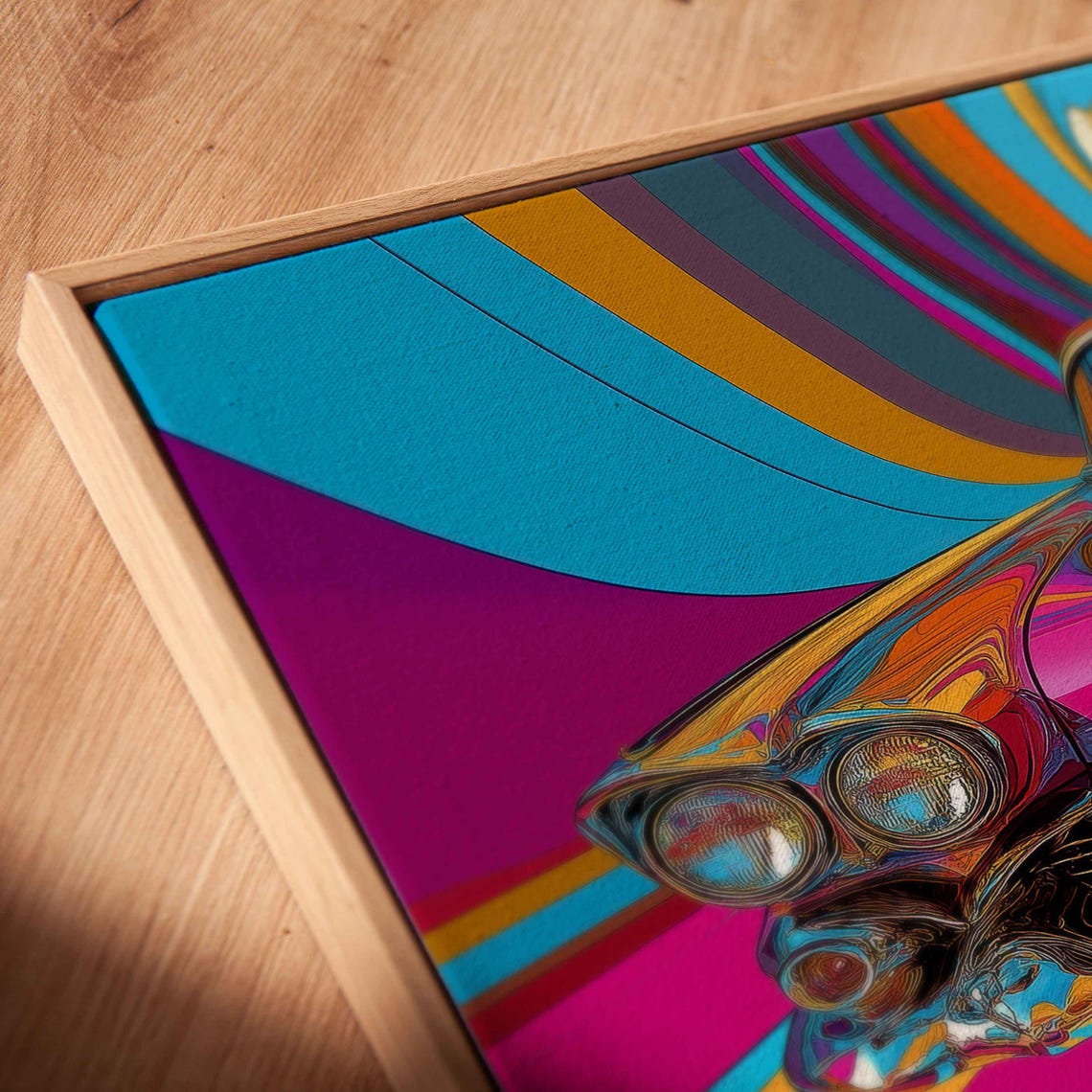 Pink 1950s Classic Car Front View Psychedelic Rays Pop Art Poster - Image 2