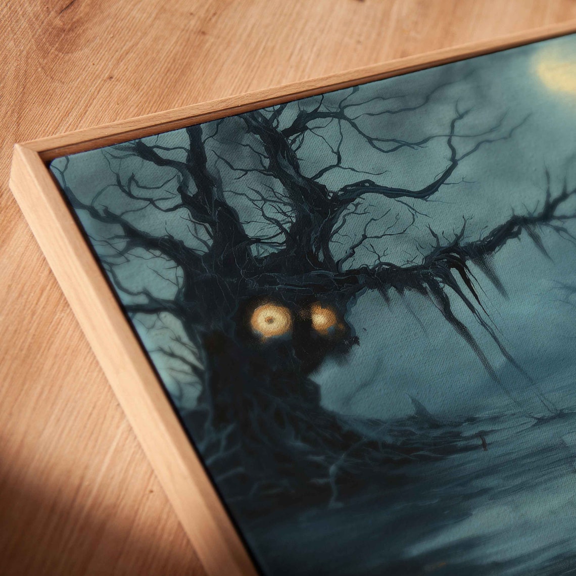 Misty Swamp Foggy Night Glowing Eyes Spooky Halloween Wall Art - Image 2