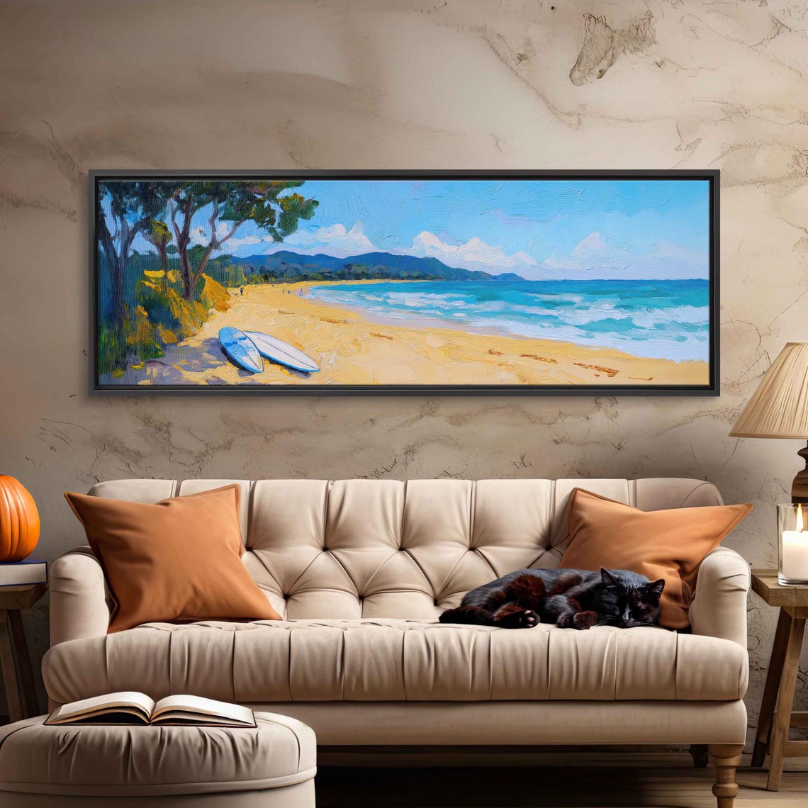 Tropical Surf Scene With Sandy White Beach Acrylic Wall Art Print Gift For Surfer Palm Trees Ocean Art Ready To Hang - Image 3