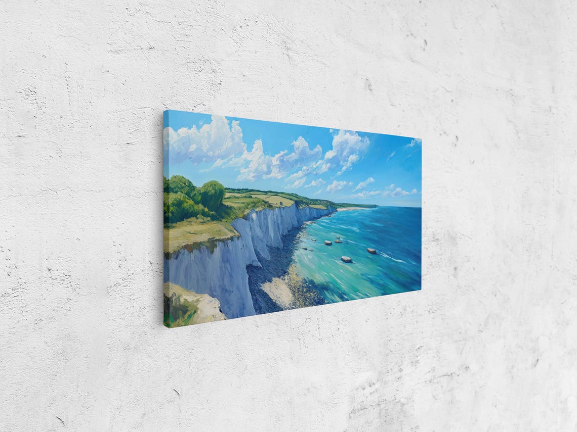 White Chalk Cliffs Meeting Turquoise Sea On Sunny Coast Poster - Image 4