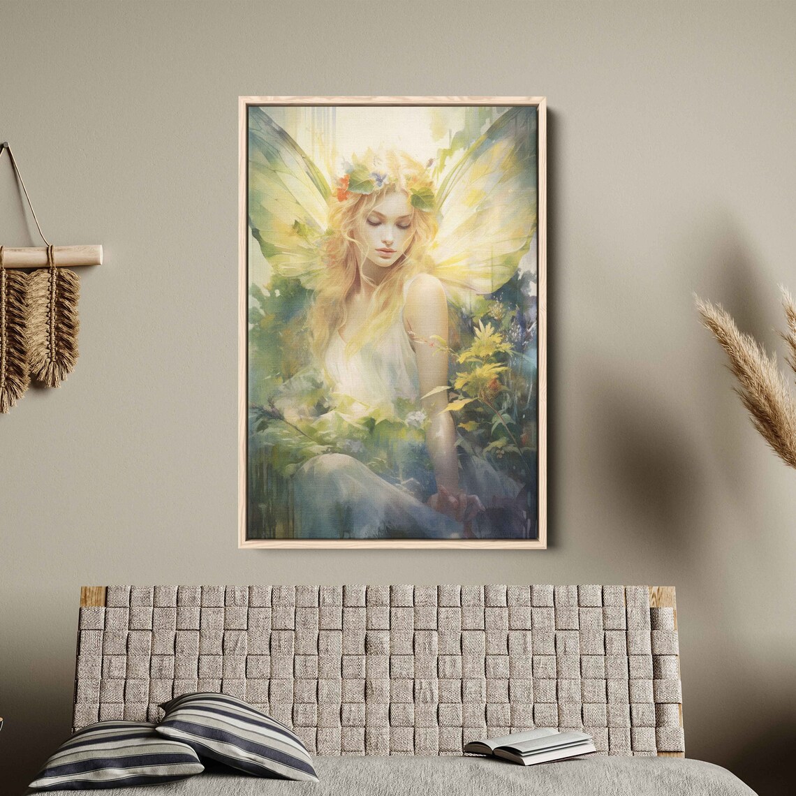 Radiant Golden Watercolor Angel Fairy With Wings Among Flowers Poster - Image 3