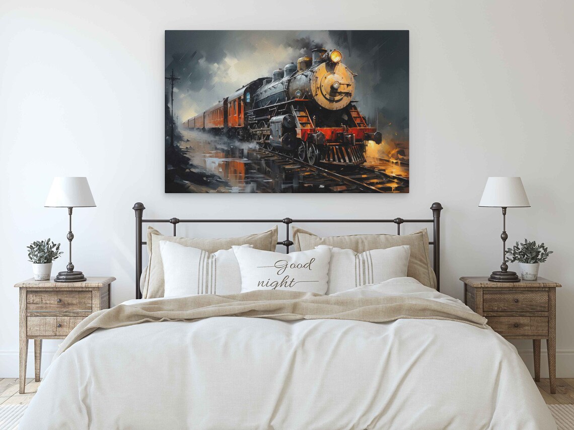 Steam Train in the Rain, Oil-Painting Art Print - Image 3