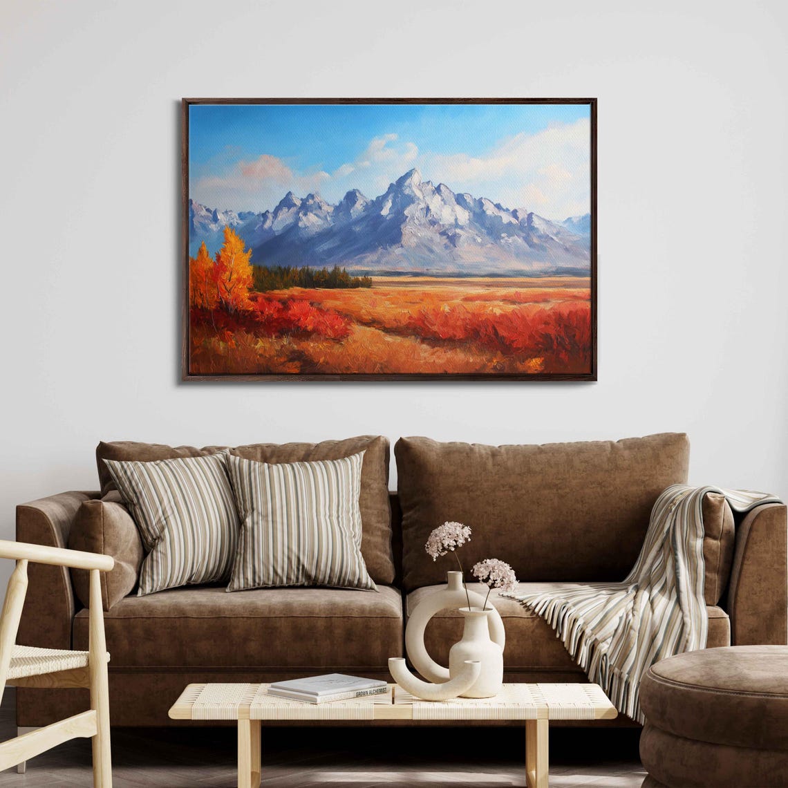 Grand Teton Peaks Fiery Autumn Meadow Red Orange Colors Poster - Image 3