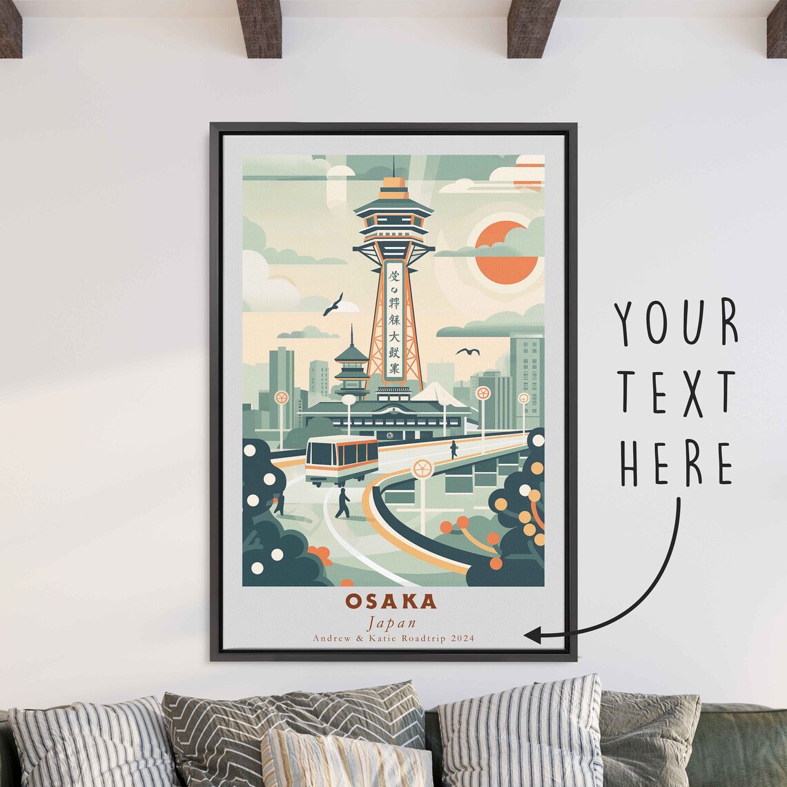 Osaka Japan Tsutenkaku Tower Retro Street Scene Travel Poster - Image 3