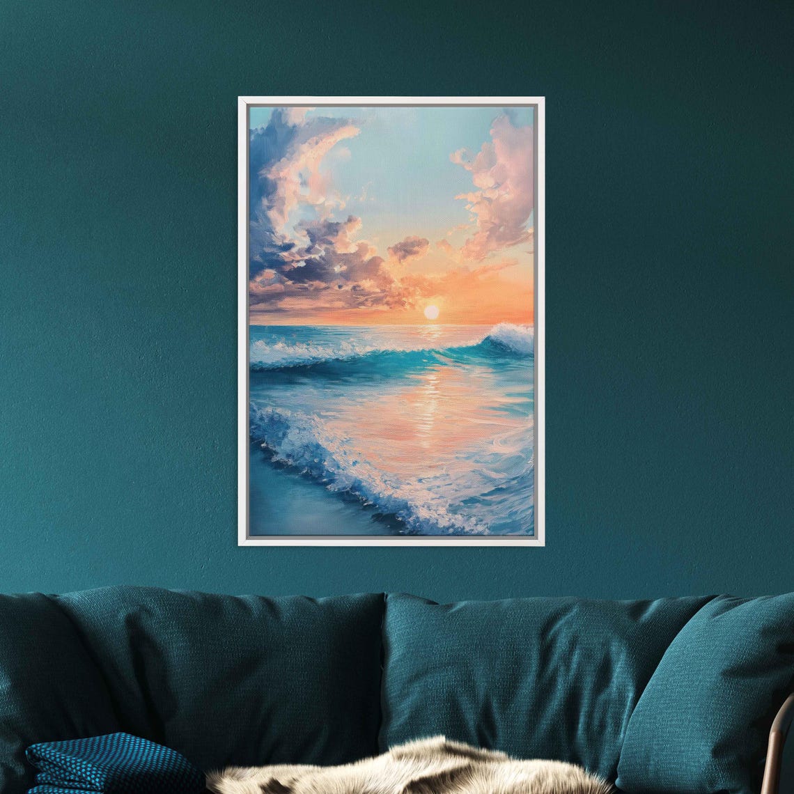 Sunset Waves And Colorful Clouds Over Sparkling Blue Ocean Art Poster - Image 3