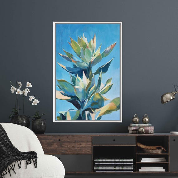 Agave Plants Against Blue Sky Wall Art Print Vibrant Oil Painting Emotional Nature Scene