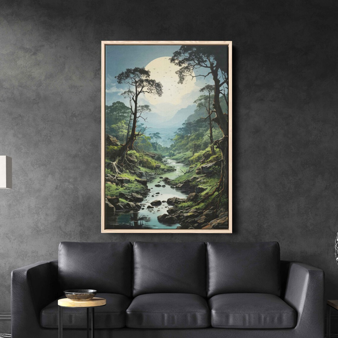 Sunlit Forest Stream Tranquil Nature Painting Framed Print Ready To Hang - Image 3