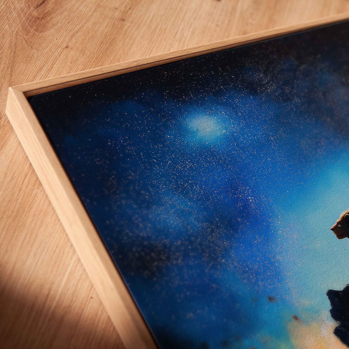 Majestic Lion Silhouette Starry Night Sky Moonlit Mountain Peak Poster - Image 2