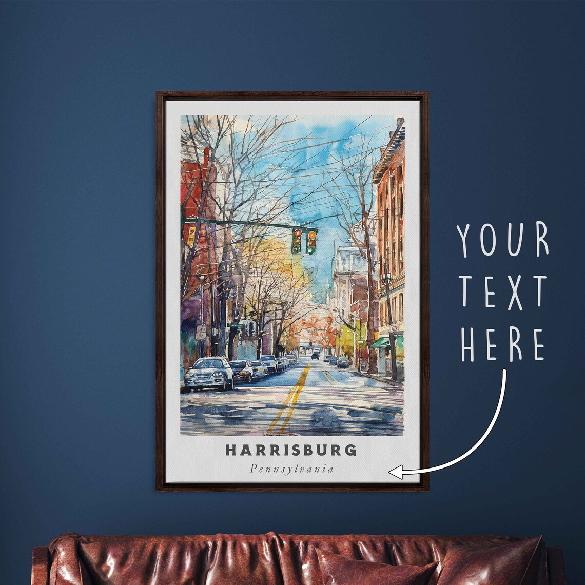 Harrisburg Pennsylvania Watercolor Downtown Street Spring Day Print