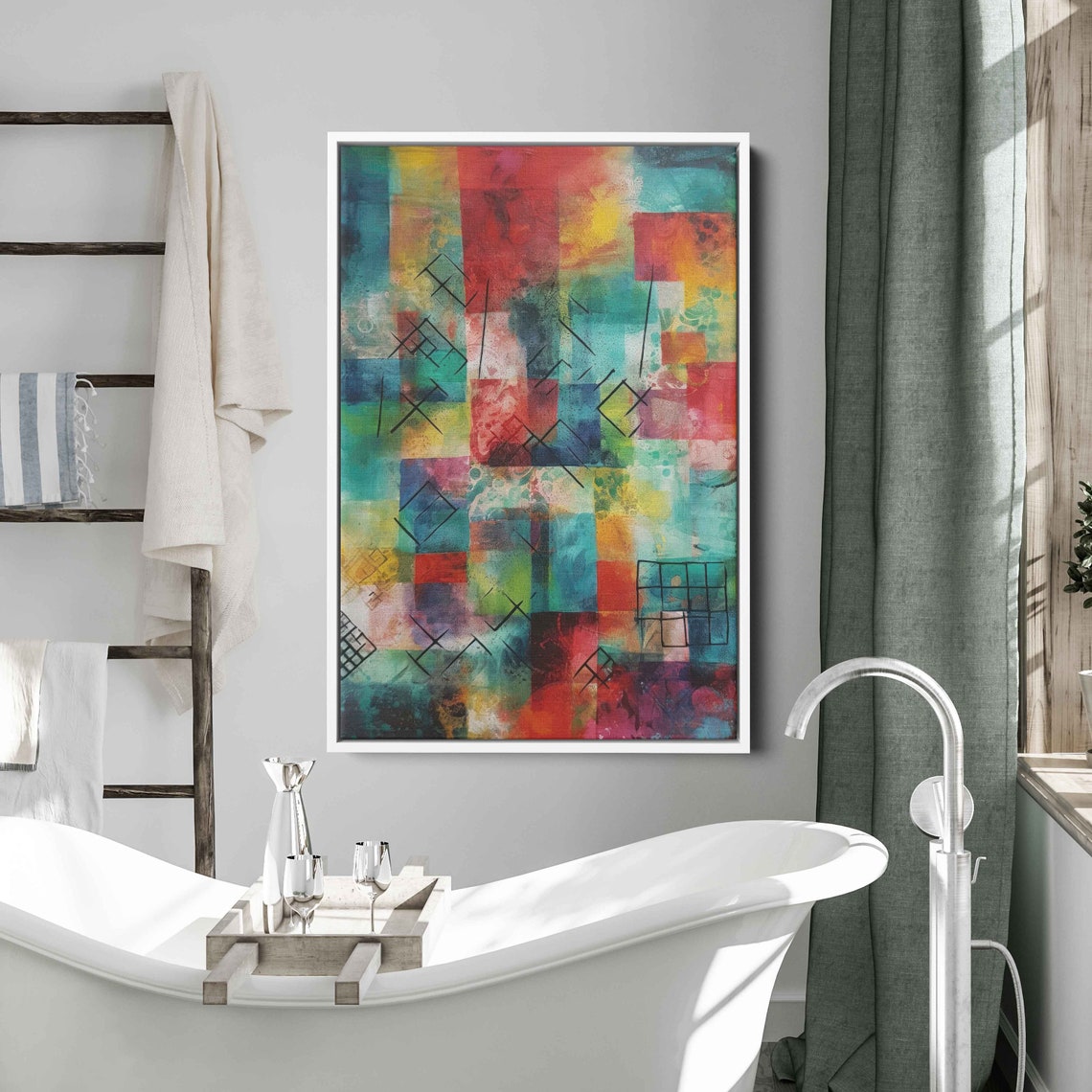 Colorful Abstract Geometric Squares Modern Oil Painting Art Poster - Image 2