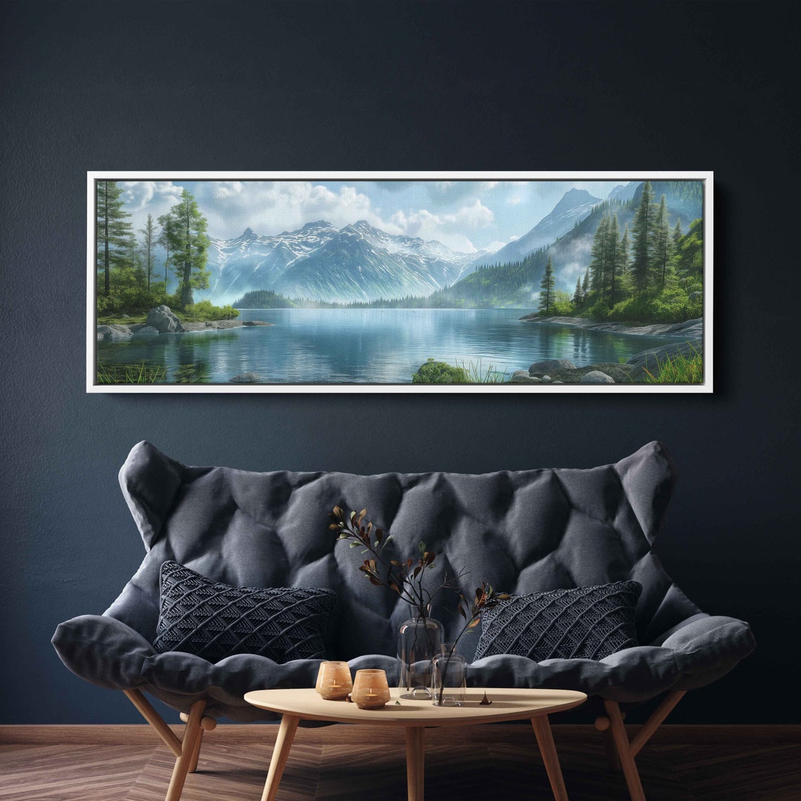 Snowy Mountain Range Lake Reflection Panoramic Alpine Landscape Poster - Image 2