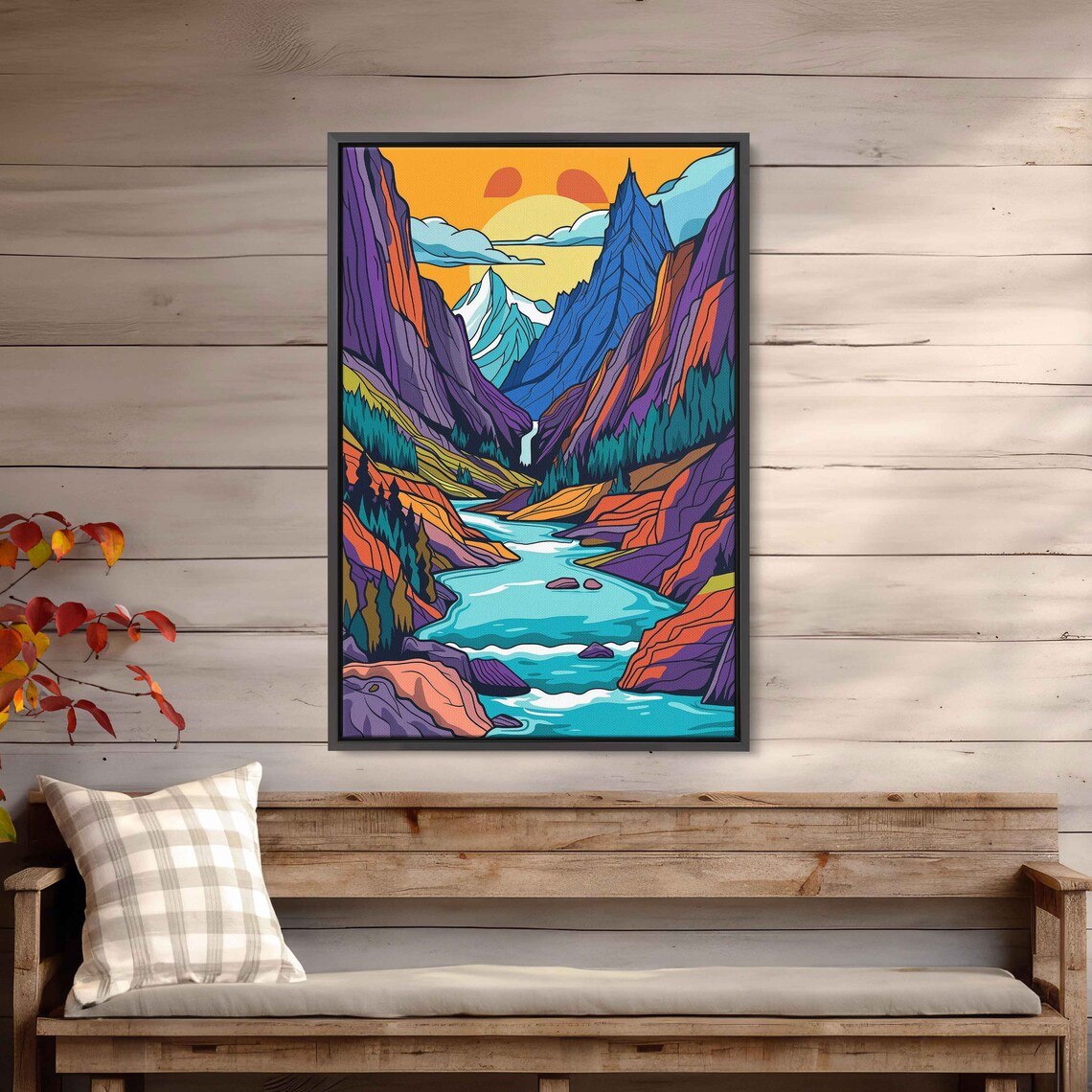 Flowing Rock River Colorful Valley Soothing Sunset Art Framed Print Ready To Hang - Image 2