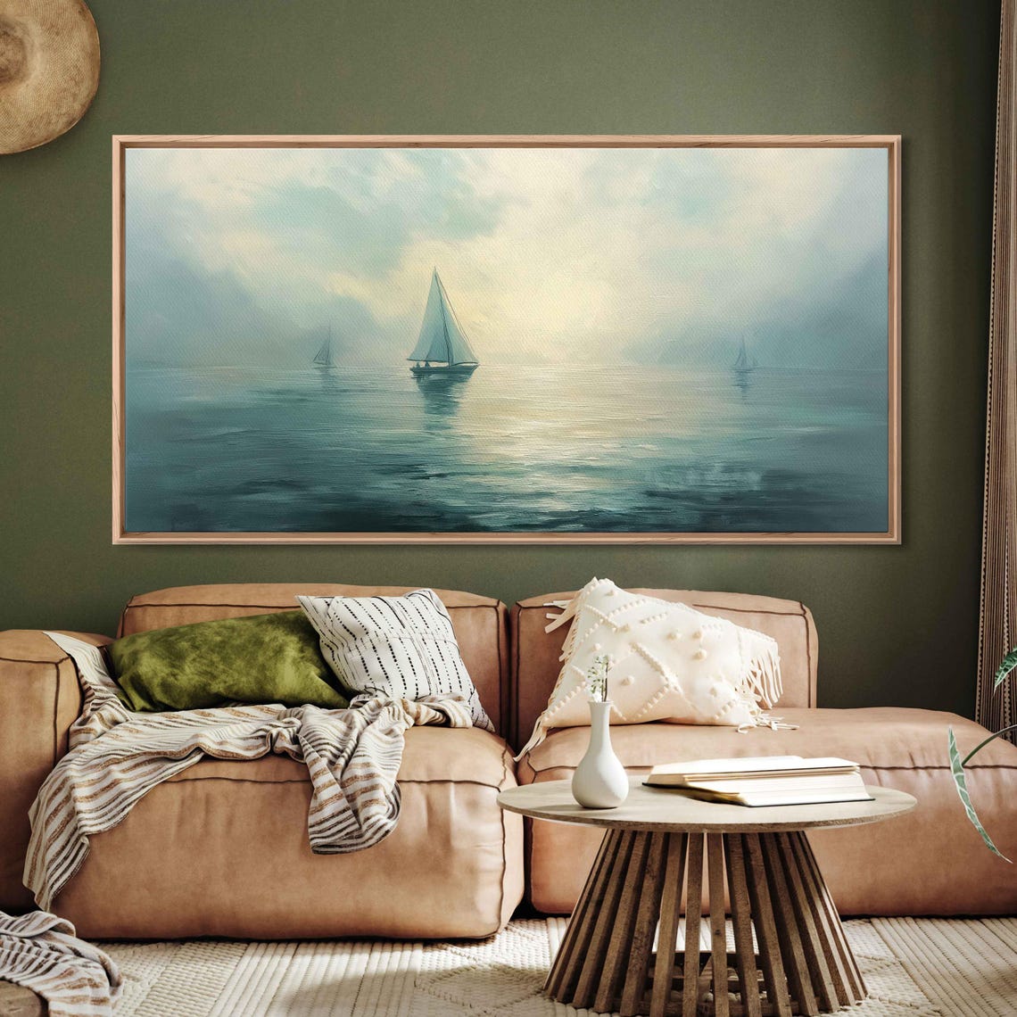 Misty Ocean Morning Sailboats Soft Pastel Sunrise Seascape Poster - Image 3