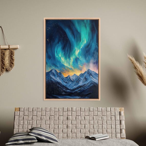 Stunning Northern Lights In Sky Over Mountains Acrylic Wall Art Print Van Gogh Inspired Starry Night Sky Ready To Hang