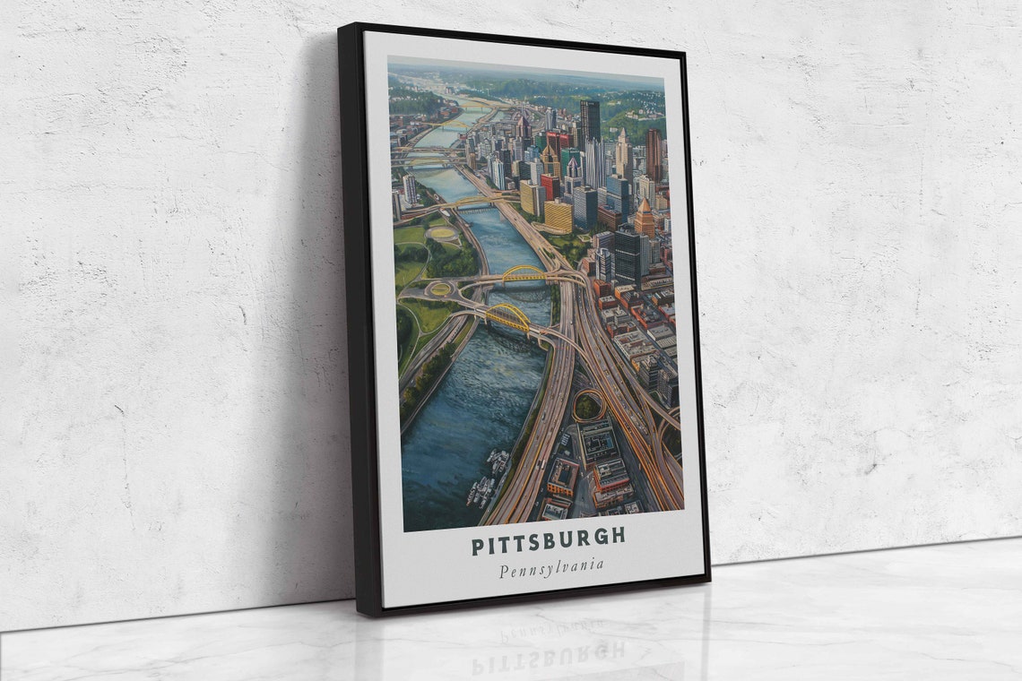 Pittsburgh Pennsylvania River Bridges Downtown Aerial City View Poster - Image 2