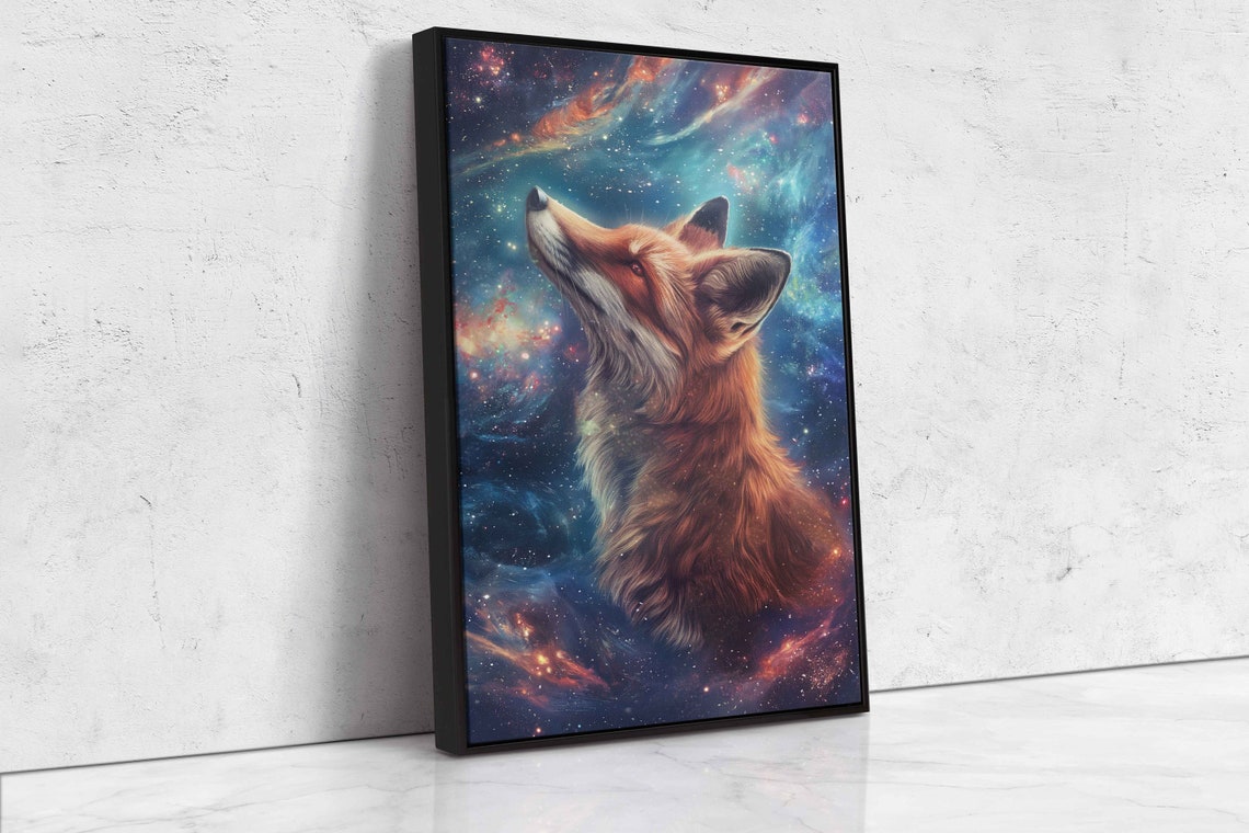 Starry Night Orange Fox Painting Framed Print Ready To Hang - Image 4