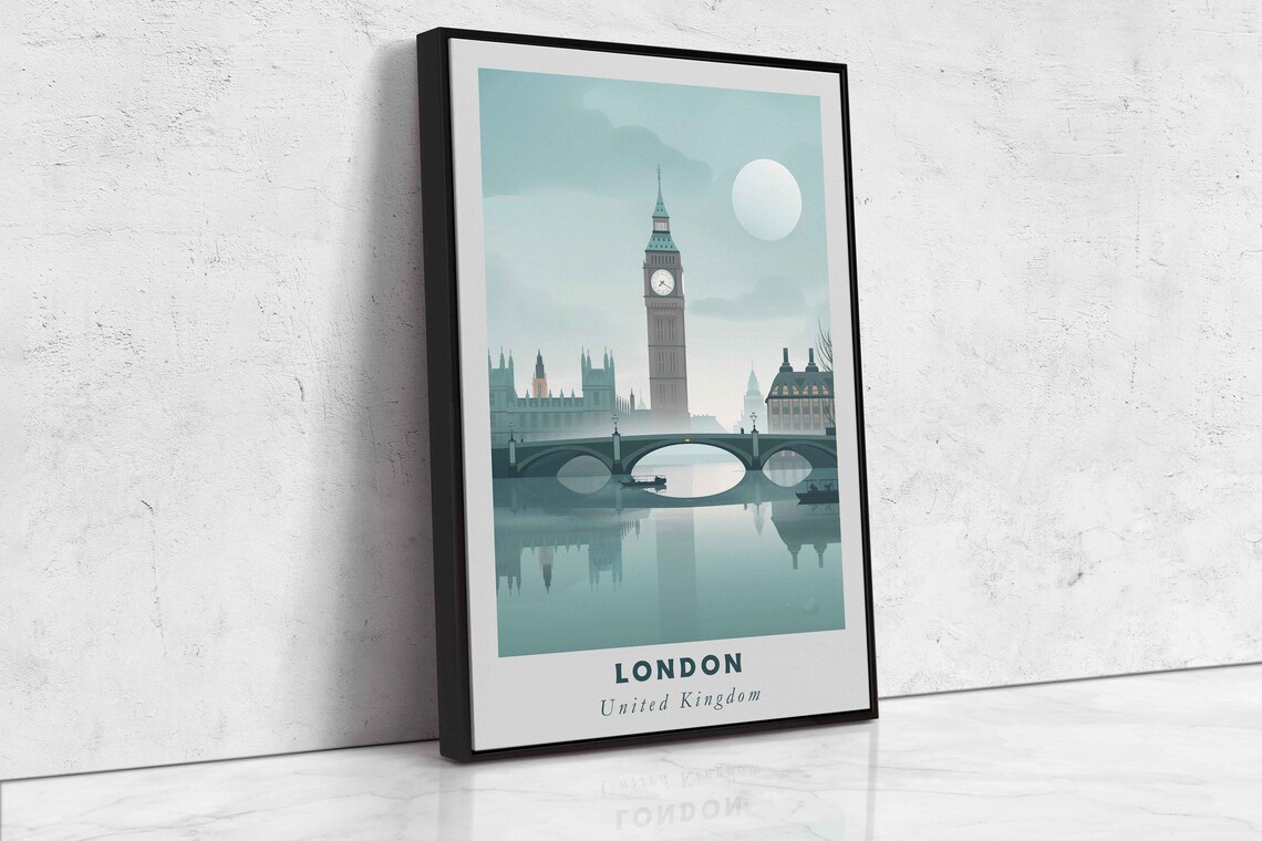 London United Kingdom Acrylic Painting Travel Art Framed Wall Art Framed Fine Art Poster Paper Print Travel Home Decor - Image 2