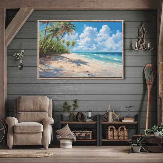 Tranquil Tropical Island With Beach Painting Framed Print Ready To Hang