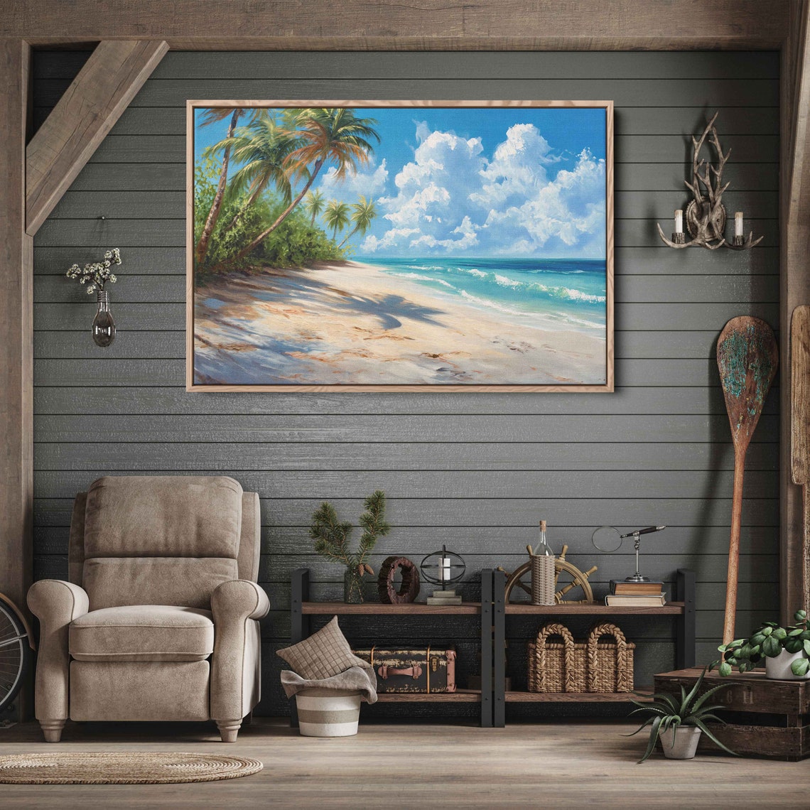 Tropical Beach Palm Trees White Sand Turquoise Water Sunny Poster