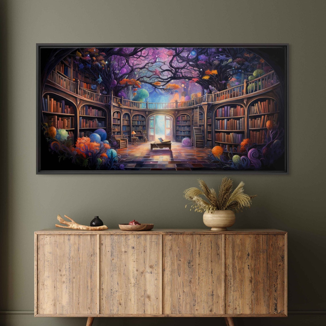 Magical Enchanted Library Tree Of Knowledge Fantasy Art Wall Art Print Ready To Hang Reading Nook - Image 3