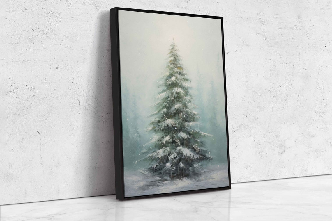 Snowy Evergreen Tree Winter Mist White Christmas Forest Poster - Image 4